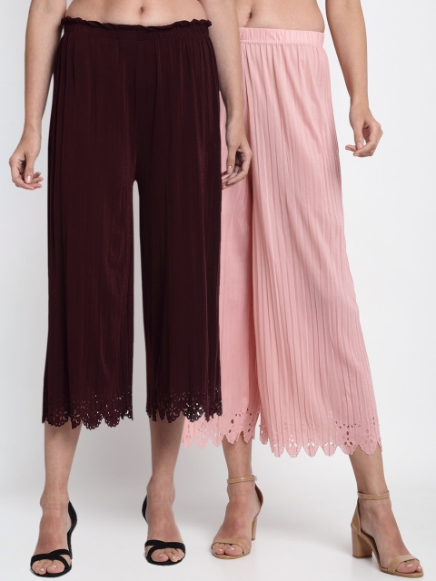 

NEUDIS Women Pack Of 2 Hem Design Wide Leg Palazzos, Coffee brown