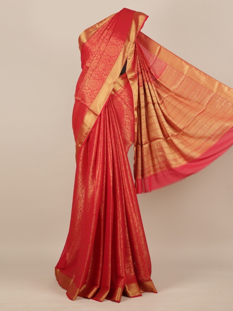 

Pothys Red & Gold-Toned Pure Chiffon Woven Design Saree