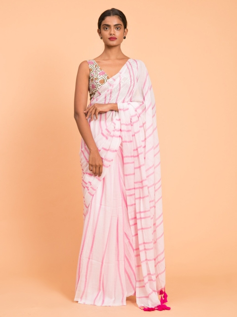 

Suta White & Pink Pure Cotton Striped Saree