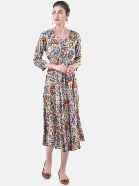 

Eavan Women Beige Printed Fit and Flare Dress