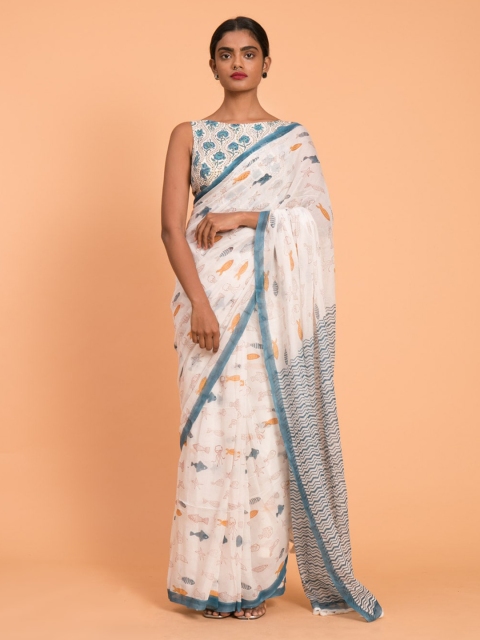 

Suta Blue & White Pure Cotton Printed Saree