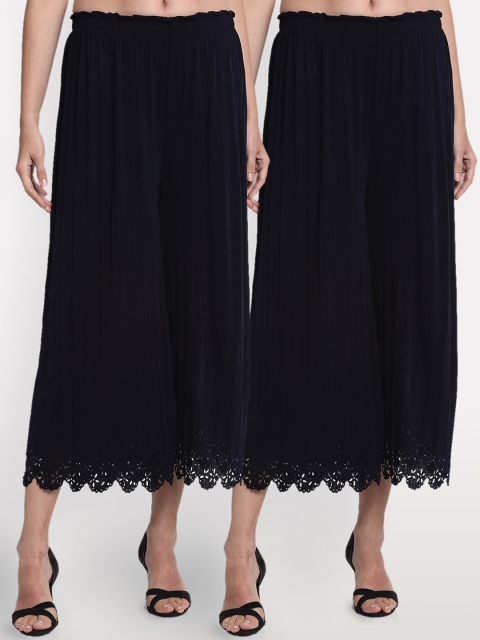

NEUDIS Women Pack of 2 Navy Blue Regular Fit Solid Culottes