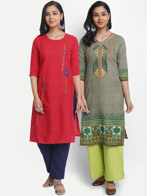

7Threads Women Pack of 2 Ethnic Motifs Embroidered Sequins Kurta, Multi