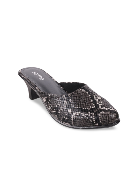 

Metro Women Black & Grey Textured Heeled Mules