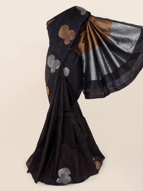 

Pothys Navy Blue & Silver-Toned Art Silk Solid Kanjeevaram Saree