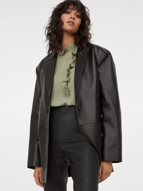 

H&M Women Green Solid Sleeveless Frilled Blouse