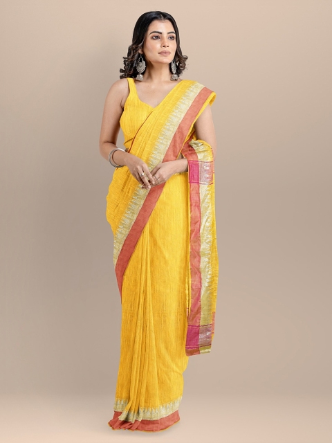 

BharatSthali Yellow Woven Design Maheshwari Saree