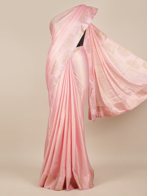 

Pothys Pink & Gold-Toned Pure Georgette Solid Saree