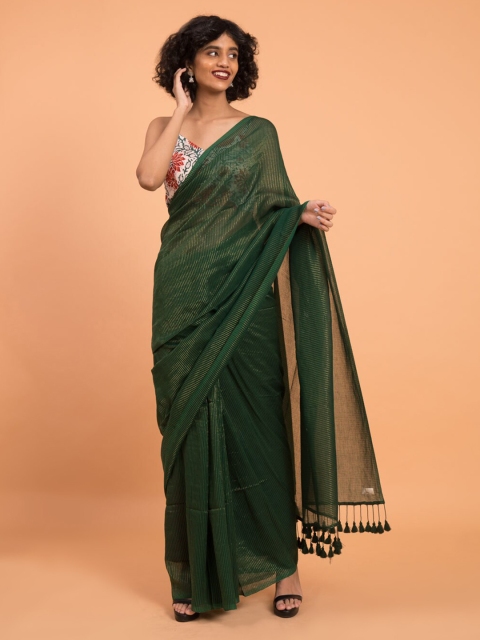 

Suta Green Zari Striped Pure Cotton Handloom Saree