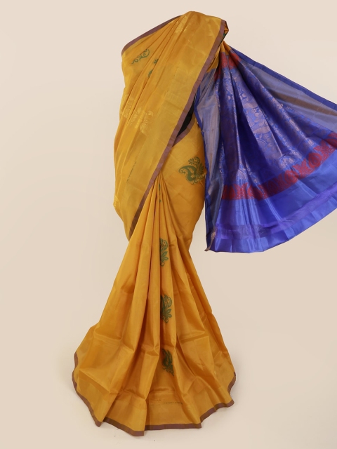 

Pothys Mustard Art Silk Printed Kanjeevaram Saree