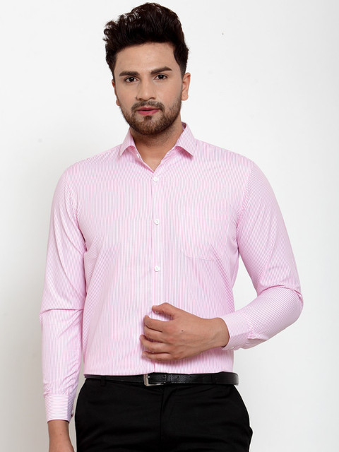 

JAINISH Men Pink & White Regular Fit Striped Formal Shirt
