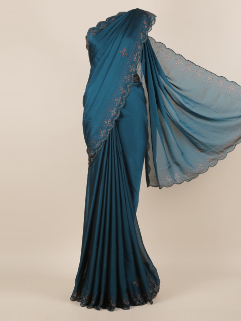 

Pothys Blue & Gold-Toned Pure Georgette Solid Saree