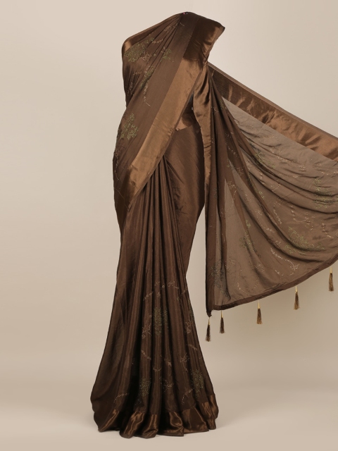 

Pothys Brown Embellished Stone Work Pure Georgette Saree