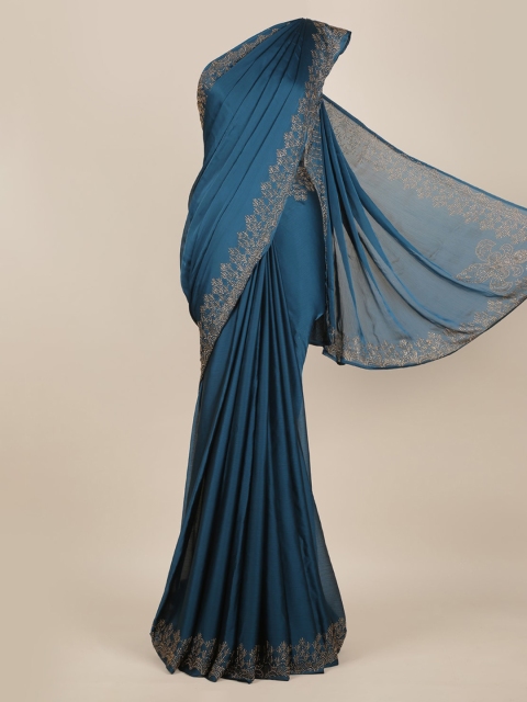 

Pothys Navy Blue Solid Pure Georgette Saree