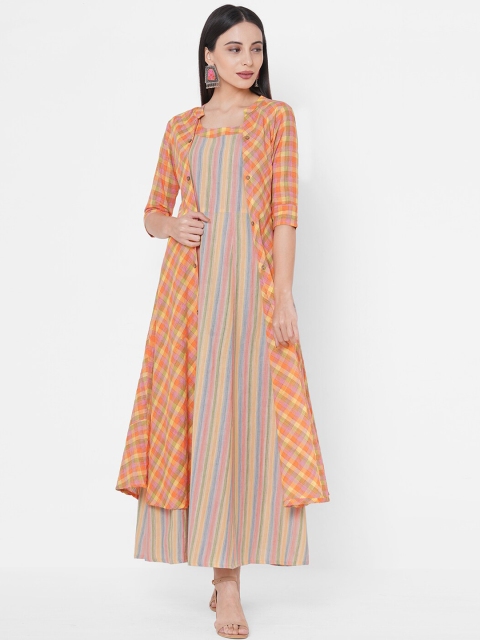 

FASHOR Women Multicoloured Striped Maxi Dress With Jacket, Multi