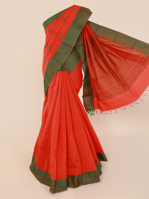 

Pothys Orange & Green Art Silk Solid Kanjeevaram Saree