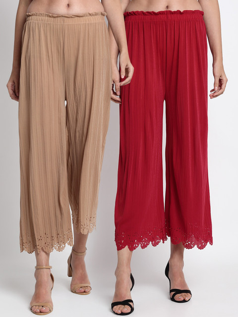 

NEUDIS Women Pack Of 2 Beige & Red Regular Fit Solid Culottes