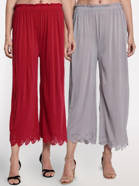 

NEUDIS Women Pack Of 2 Regular Fit Solid Culottes, Maroon