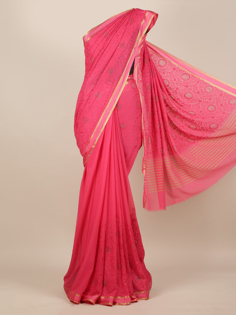 

Pothys Pink Embroidered Pure Chiffon Saree