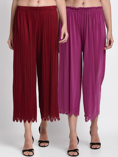 

NEUDIS Women Pack Of 2 Maroon & Magenta Flared Solid Culottes