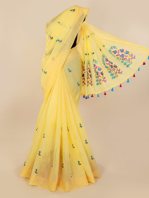 

Pothys Yellow Embroidered Pure Cotton Saree