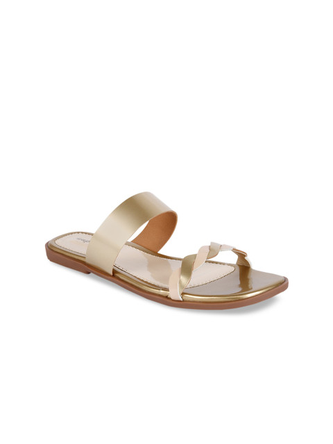 

ZAPATOZ Women Gold-Toned Solid Open Toe Flats