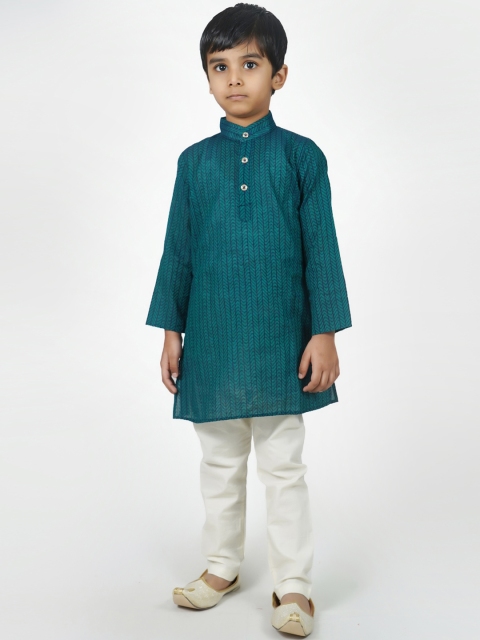 

mittenbooty Boys Green & White Printed Kurta with Pyjamas