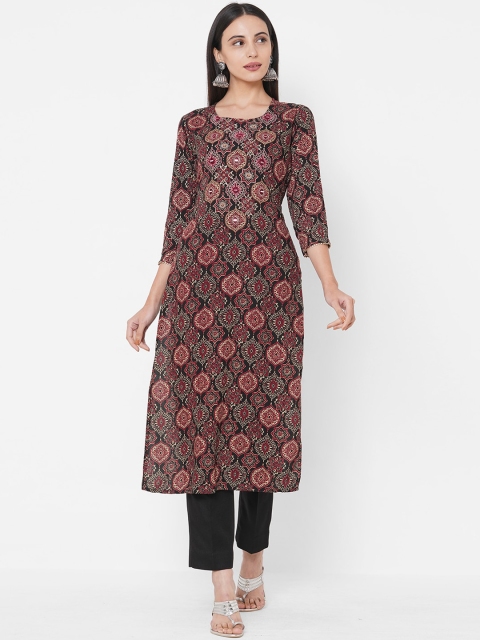 

FASHOR Black & Red Ethnic Motifs Printed Kurta
