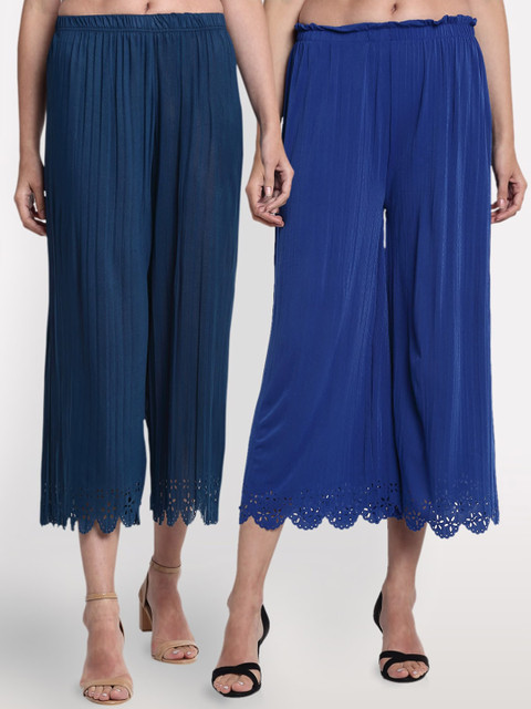 

NEUDIS Women Pack Of 2 Regular Fit Solid Culottes, Blue