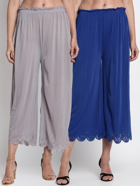 

NEUDIS Women Pack Of 2 Blue & Grey Regular Fit Solid Culottes