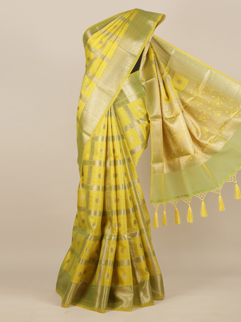 

Pothys Yellow & Gold-Toned Pure Cotton Woven Design Saree