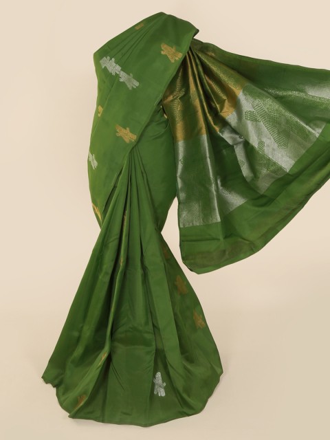

Pothys Green & Silver-Toned Art Silk Printed Kanjeevaram Saree