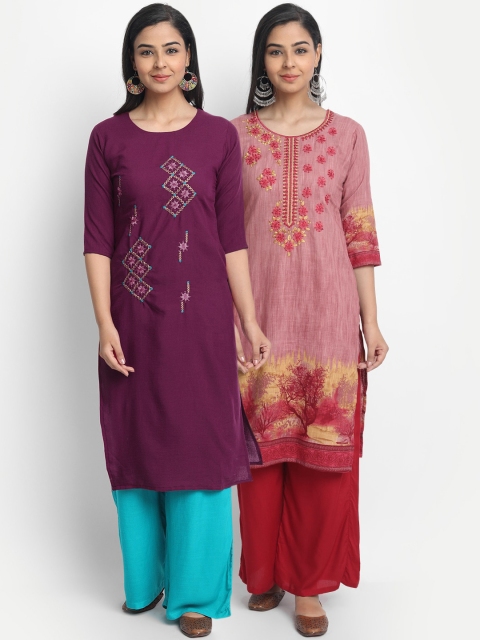 

7Threads Women Pack Of 2 Printed Kurta, Purple