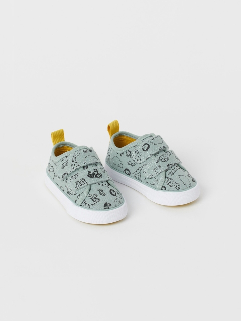 

H&M Boys Green & Black Printed Canvas Trainers