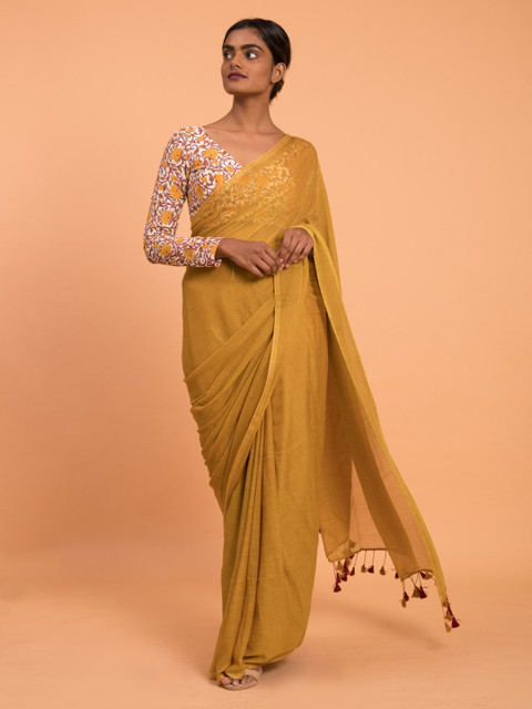 

Suta Yellow Solid Saree with Tasseled Pallu