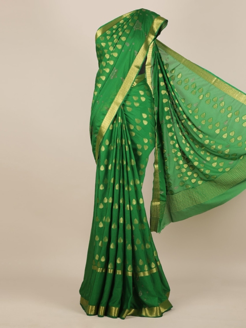 

Pothys Green & Gold-Toned Pure Chiffon Woven Design Saree