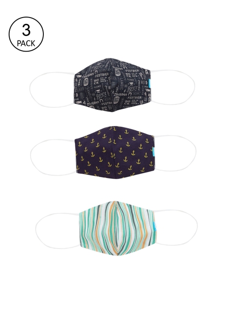

Welspun Unisex Pack of 3 Printed 2-Ply Reusable Cloth Face Masks, Blue