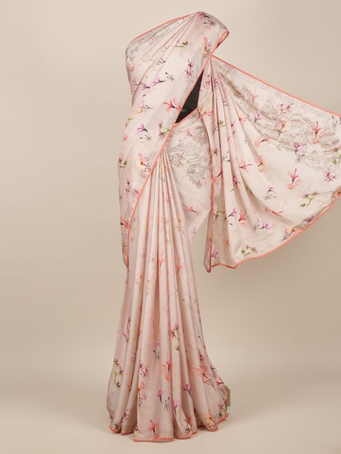 

Pothys Peach-Coloured Floral Printed Pure Georgette Saree