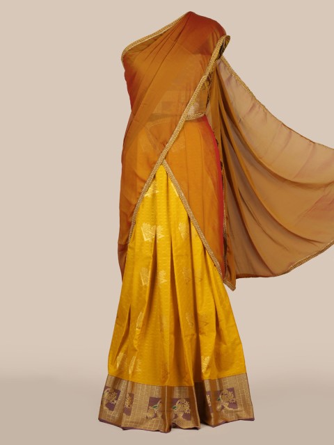 

Pothys Brown Woven Design Poly Chiffon Traditional Half Saree