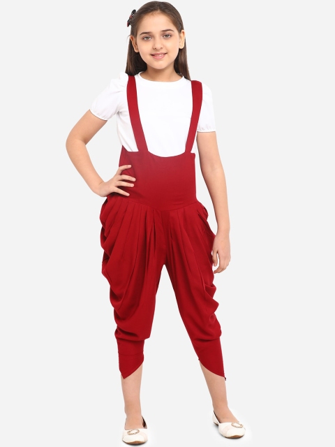 

Yuvraah Girls Maroon & White Solid T-shirt with Dhoti Pants