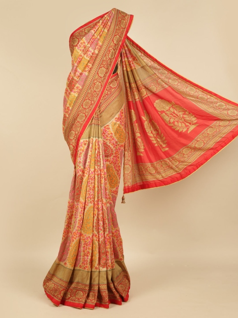

Pothys Red Floral Printed Jute Silk Saree