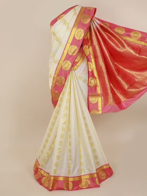 

Pothys White & Gold-Toned Art Silk Woven Design Kanjeevaram Saree