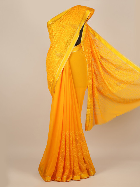 

Pothys Mustard Woven Design Pure Chiffon Saree