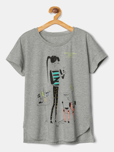 

GAP Girls Grey & Black Printed Round Neck T-shirt