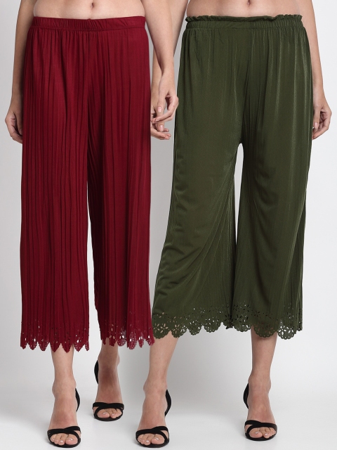 

NEUDIS Women Pack Of 2 Regular Fit Solid Culottes, Maroon