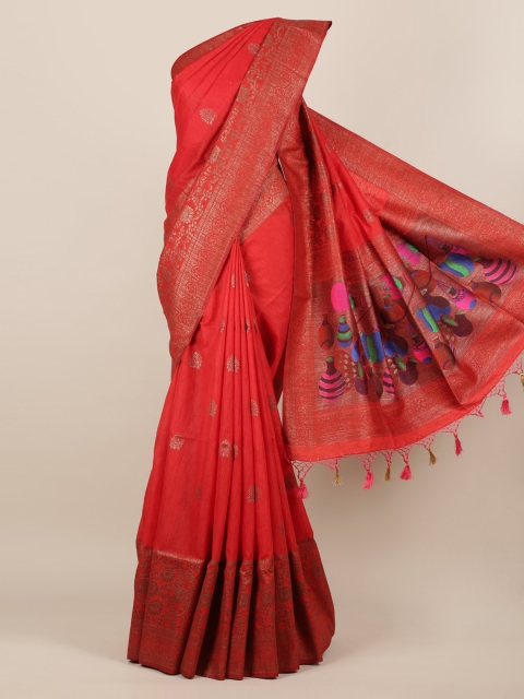 

Pothys Red Woven Design Jute Silk Saree