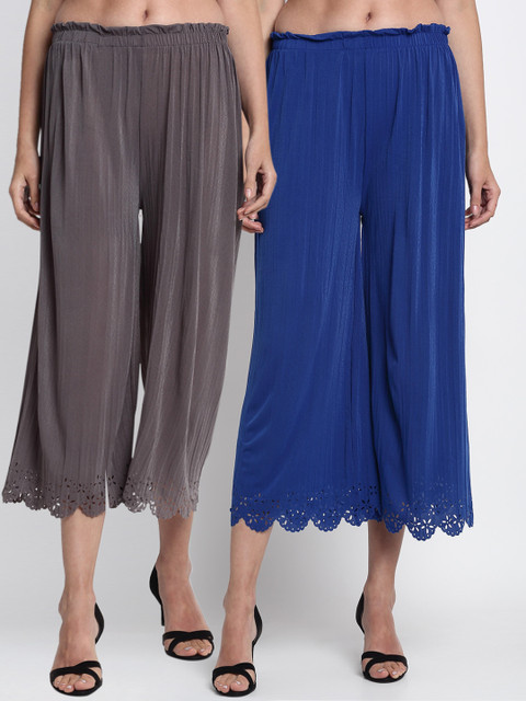 

NEUDIS Women Pack Of 2 Regular Fit Solid Culottes, Grey