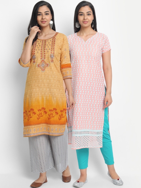 

7Threads Women Multicoloured Pack of 2 Floral Embroidered Thread Work Kurta, Multi