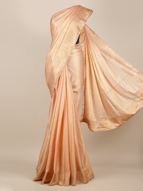 

Pothys Peach-Coloured Solid Pure Georgette Saree