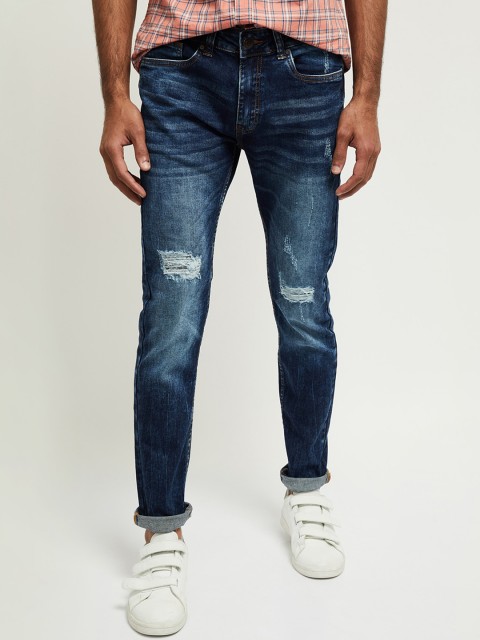 

max Men Blue Skinny Fit Mid-Rise Mildly Distressed Jeans